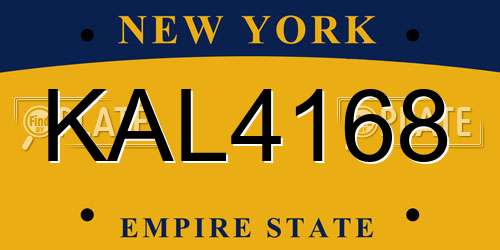 KAL4168 New York License Plate