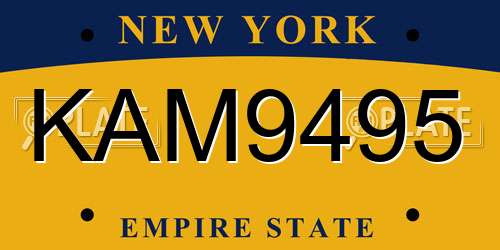 KAM9495 New York License Plate