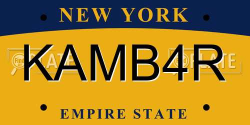 KAMB4R New York License Plate