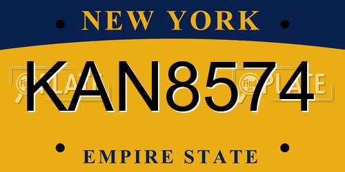 KAN8574 New York License Plate