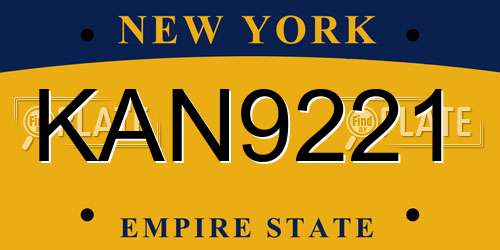 KAN9221 New York License Plate
