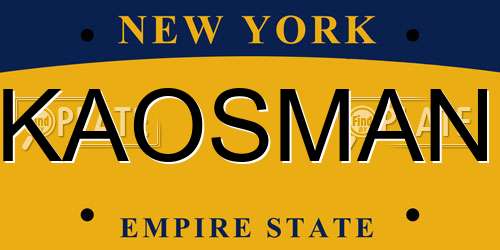 KAOSMAN New York License Plate