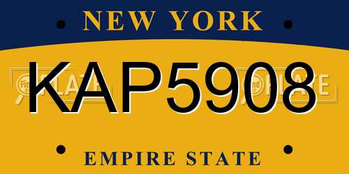 KAP5908 New York License Plate