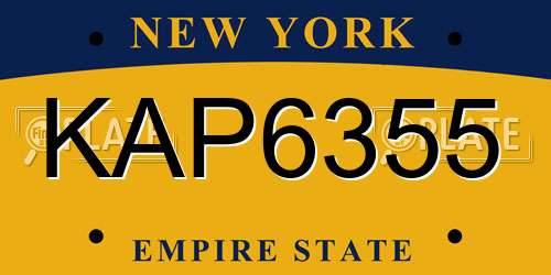 KAP6355 New York License Plate