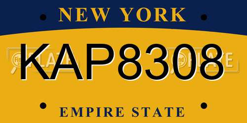 KAP8308 New York License Plate