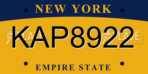 KAP8922 New York License Plate