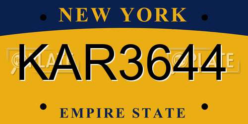 KAR3644 New York License Plate