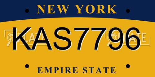 KAS7796 New York License Plate