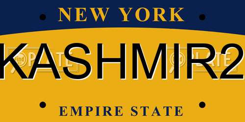 KASHMIR2 New York License Plate