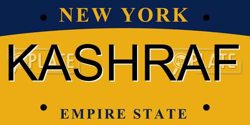 KASHRAF New York License Plate