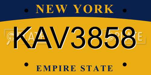 KAV3858 New York License Plate