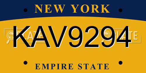 KAV9294 New York License Plate