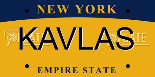 KAVLAS New York License Plate