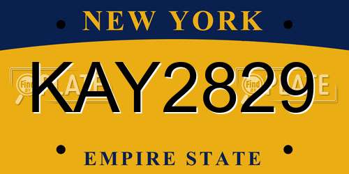 KAY2829 New York License Plate