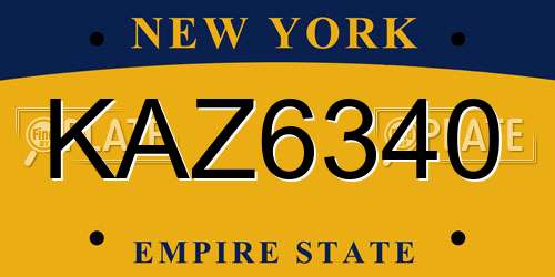 KAZ6340 New York License Plate