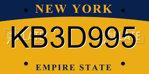 KB3D995 New York License Plate