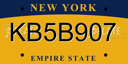 KB5B907 New York License Plate