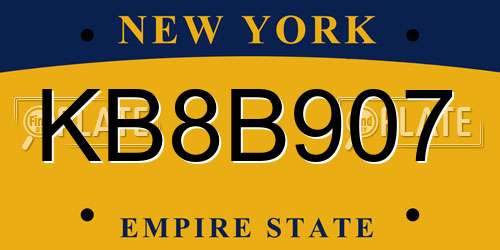 KB8B907 New York License Plate