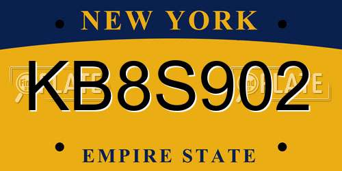 KB8S902 New York License Plate