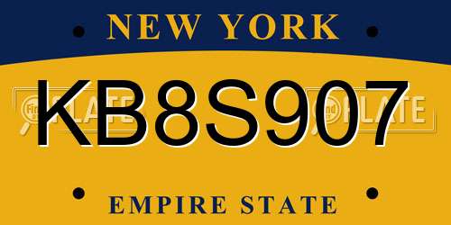 KB8S907 New York License Plate
