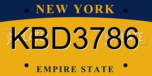 KBD3786 New York License Plate