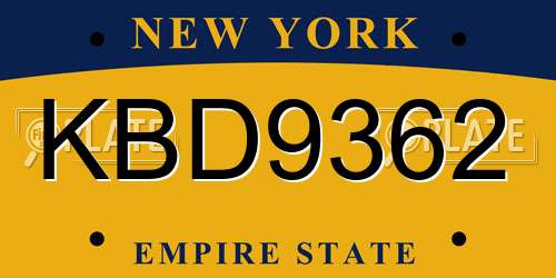 KBD9362 New York License Plate