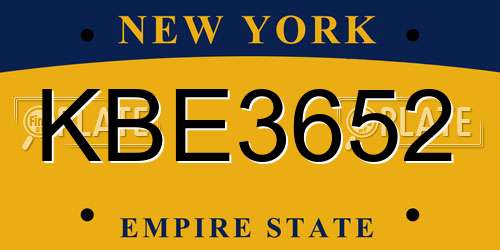 KBE3652 New York License Plate