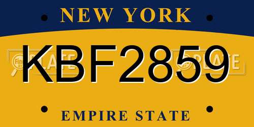 KBF2859 New York License Plate