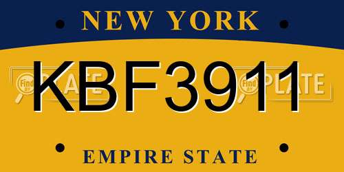 KBF3911 New York License Plate