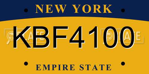KBF4100 New York License Plate
