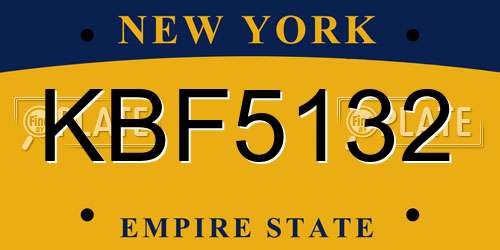 KBF5132 New York License Plate