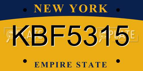 KBF5315 New York License Plate