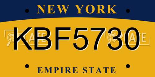 KBF5730 New York License Plate