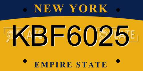 KBF6025 New York License Plate