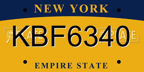 KBF6340 New York License Plate