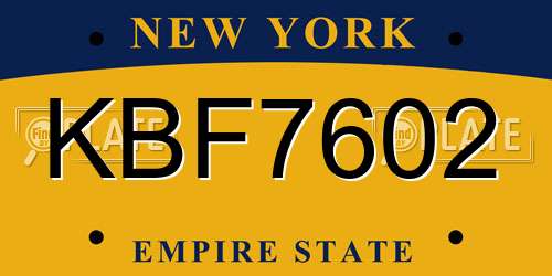 KBF7602 New York License Plate