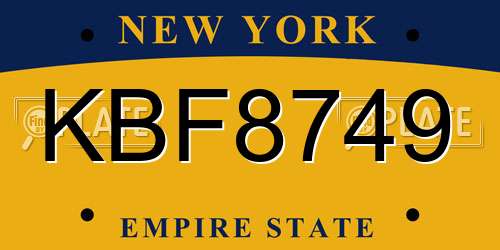 KBF8749 New York License Plate
