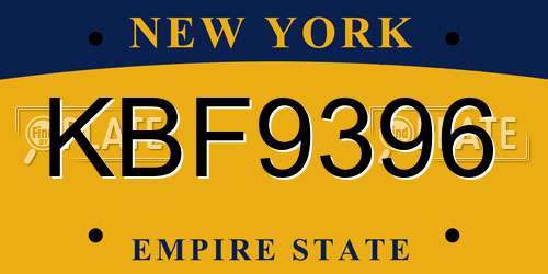 KBF9396 New York License Plate