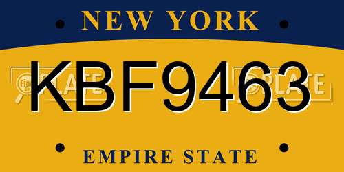 KBF9463 New York License Plate