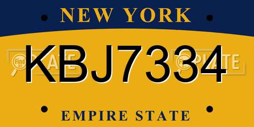 KBJ7334 New York License Plate