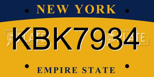 KBK7934 New York License Plate