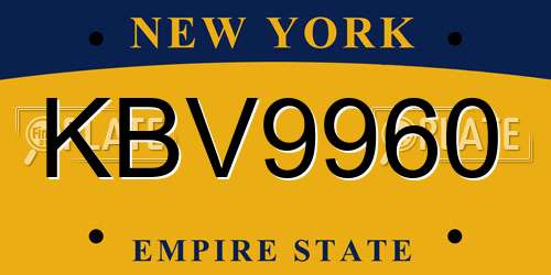 KBV9960 New York License Plate