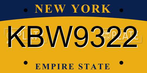 KBW9322 New York License Plate