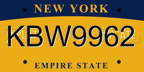 KBW9962 New York License Plate