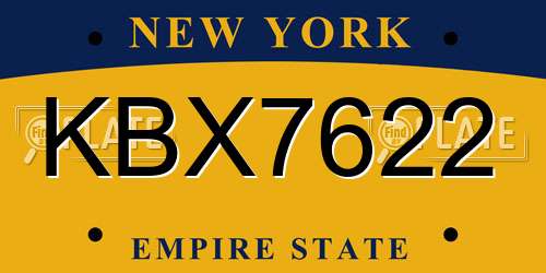 KBX7622 New York License Plate
