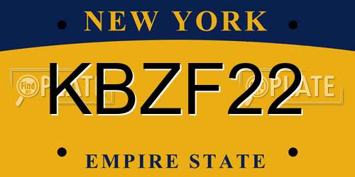 KBZF22 New York License Plate