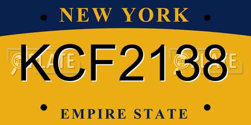 KCF2138 New York License Plate