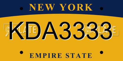 KDA3333 New York License Plate