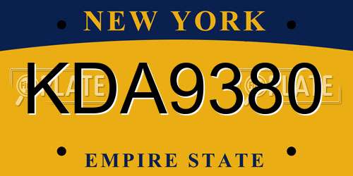 KDA9380 New York License Plate