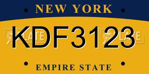 KDF3123 New York License Plate